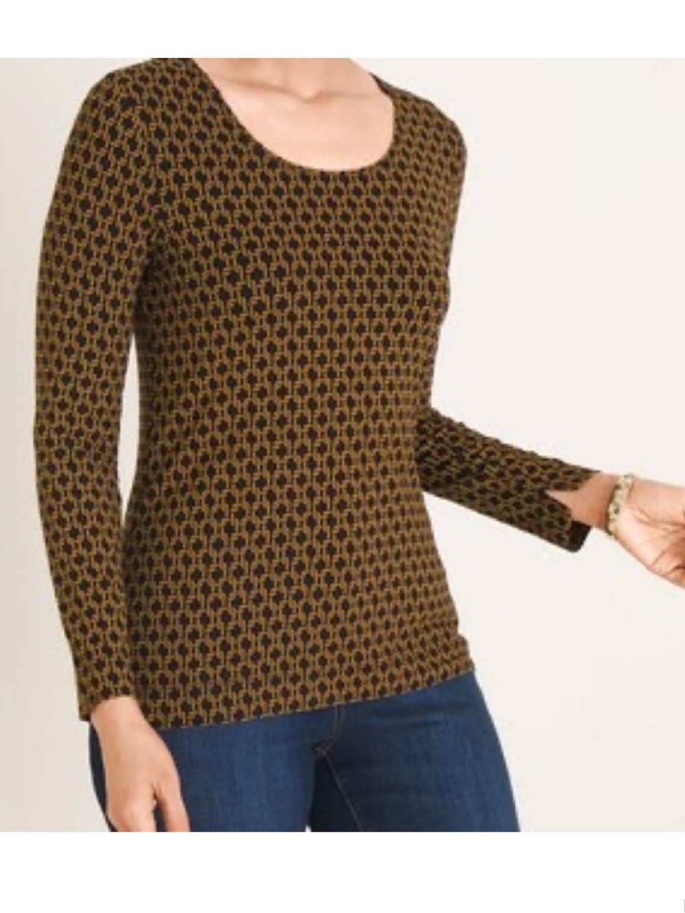 Chico's Black/Camel Geo Status Long Sleeve Layering Knit Top Size 3 XL